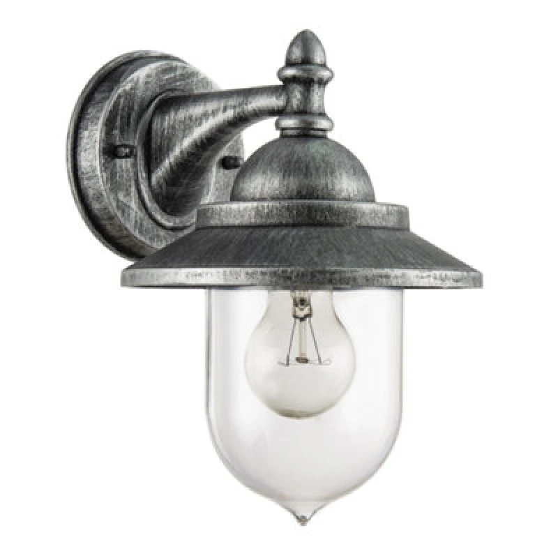 Image of Happy Homewares Classic Style Outdoor Wall Lamp Lantern In Brushed Black Silver With Clear Shade