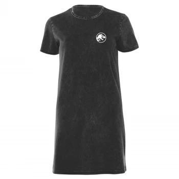 image of Jurassic Park White Womens T-Shirt Dress - Black Acid Wash - L - Black Acid Wash