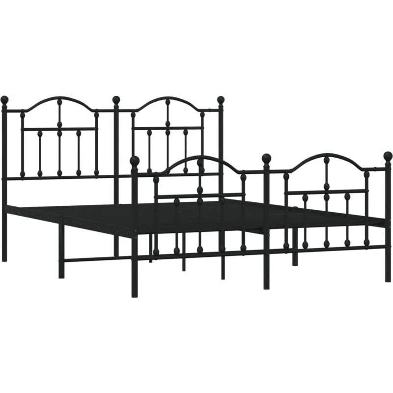 Image of Vidaxl Metal Bed Frame Without Mattress With Footboard Black 140X190 Cm, Black 353457