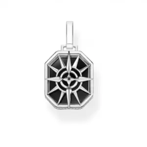 Silver Onyx Zirconia Compass Star Black Pendant PE911-641-11