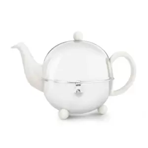 image of Bredemeijer Teapot Cosy Design Stoneware Cream White Body 0.9L With Polished Steel Casing