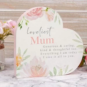 Image of Sophia Wooden Heart Mantel Plaque - Loveliest Mum