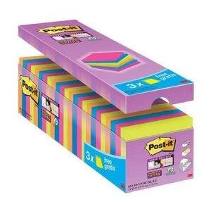 image of Post-It Super Sticky 76x76mm Repositional Notepads Assorted Colours Pack of 24