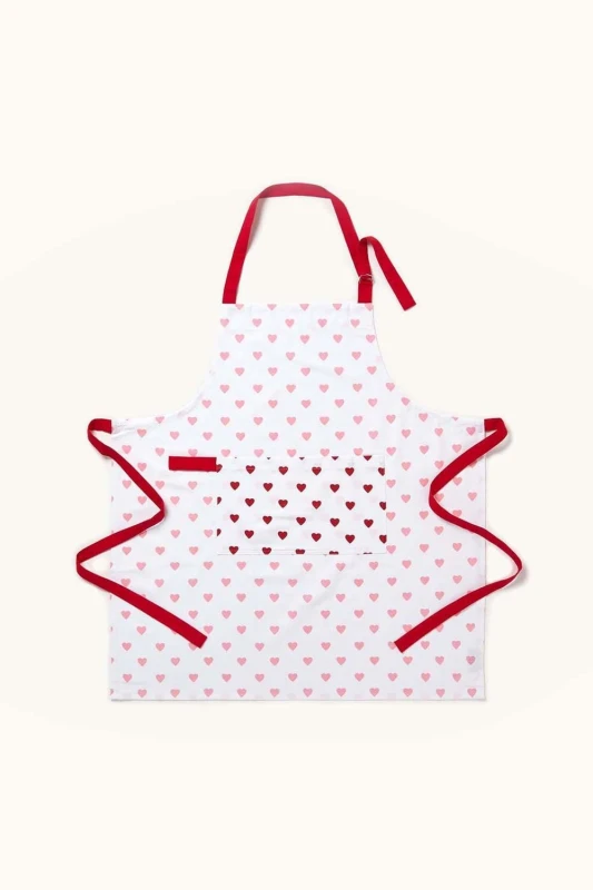 Image of Homescapes Red Hearts Cotton Apron Red