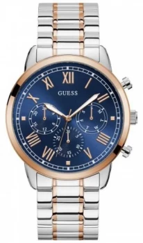 image of Guess Mens Hendrix Two-Tone Stainless Steel Navy Dial Watch