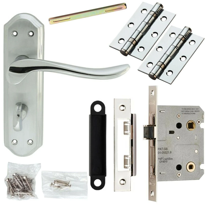 Image of Loops Door Handle & Bathroom Lock Pack Chrome Sculpted Victorian Thumb Turn Backplate Multi