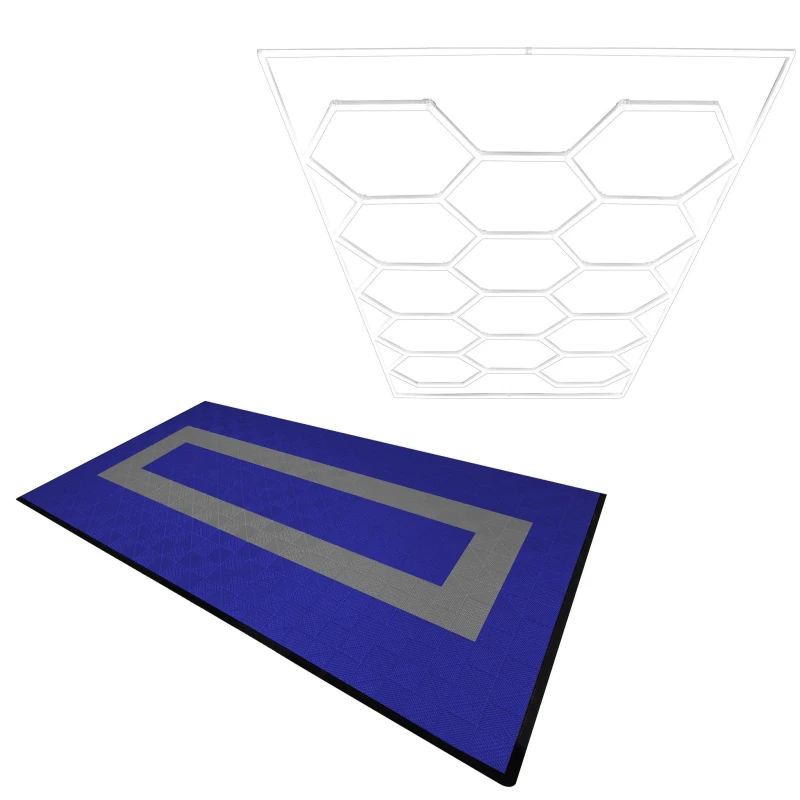Image of Monstershop Hexagon LED Light & Vented Garage Floor Tiles With Edges - 90 Blue & 30 Grey Blue