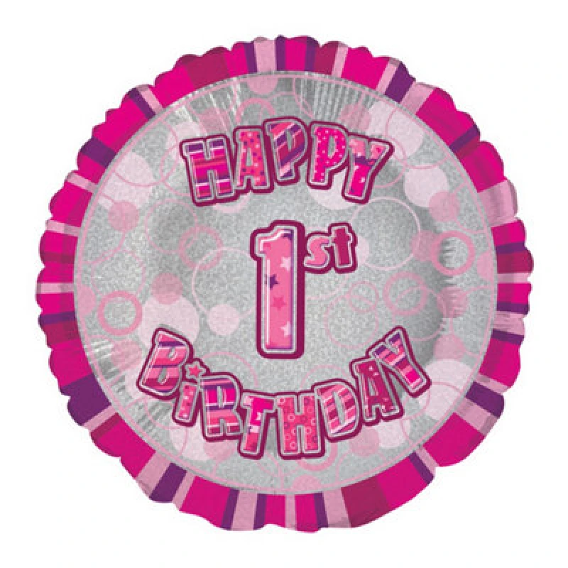 Image of Unique Party 18" Circle Pink Happy Birthday Foil Balloon Pink (1)