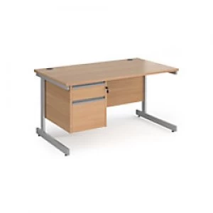 Image of Dams International Straight Desk with Beech Coloured MFC Top and Silver Frame Cantilever Legs and 2 Lockable Drawer Pedestal Contract 25 1400 x 800 x
