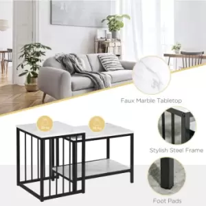 Image of Two Piece Modern Coffee Table w/ Steel Frame, White and Black - Homcom