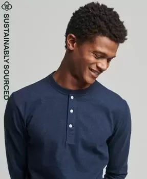 Image of Superdry Mens Organic Cotton Long Sleeve Henley Top Navy / Trench Navy Marl - Size: L