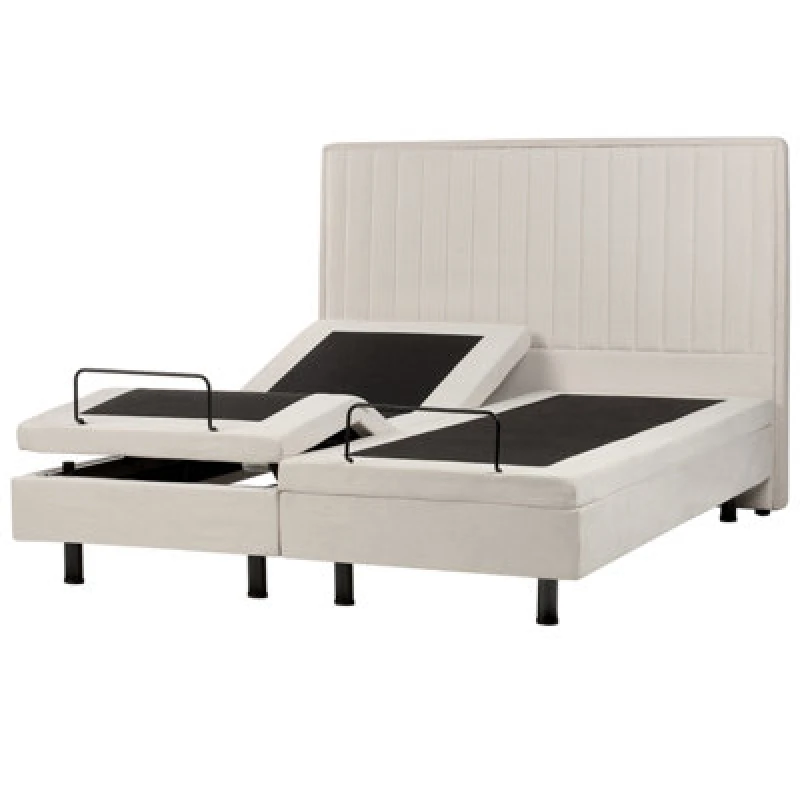 Image of Beliani Adjustable Bed Fabric Castellan 160 X 200 Cm (Eu King Size) Light Beige