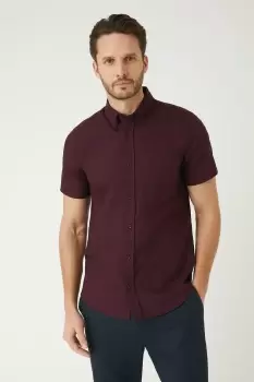 Image of Mens Burgundy Short Sleeve Oxford Shirt
