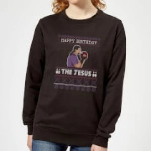 image of The Big Lebowski Happy Birthday The Jesus Womens Sweatshirt - Black