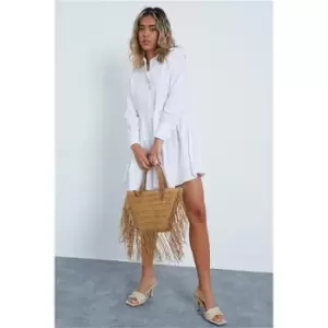 Image of I Saw It First White Poplin Longline Shirt Dress - White