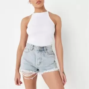 Missguided Petite Riot Distressed Denim Shorts - Blue