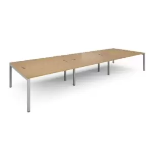 image of Bench Desk 6 Person Rectangular Desks 4800mm Oak Tops With Silver Frames 1600mm Depth Connex