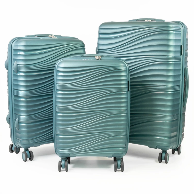 Image of Pierre Cardin Riviera Hard Travel Suitcase 8 Spinner Wheeled Luggage with TSA Locks in Teal Size: 3 Pack Teal Unisex 3 Pack