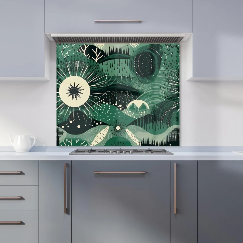 Image of Warren Reed - Designer Abstract Green Moon Kitchen Splashback Size: 600mm x 750mm Green Unisex 600mm x 750mm