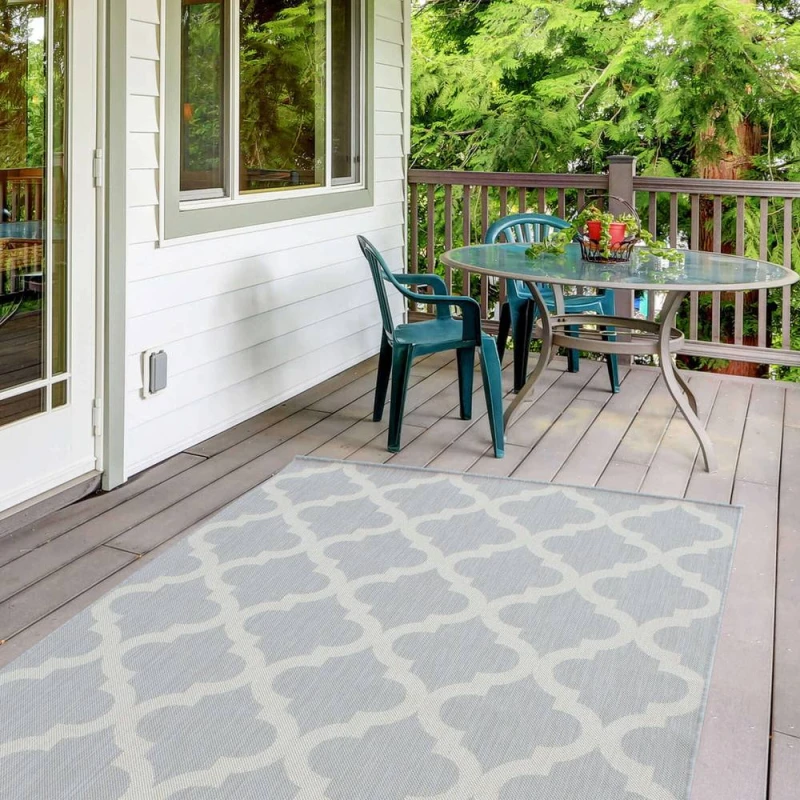 Image of THE RUGS Outdoor Indoor Grey Ivory Geometric Trellis Rug Weather Resistant Size: 240cm x 340cm Grey Unisex 240cm x 340 cm