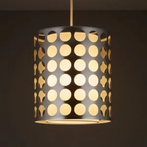 Image of Holey White Inner Chrome Effect Cylinder Pendant Light Shade D205mm