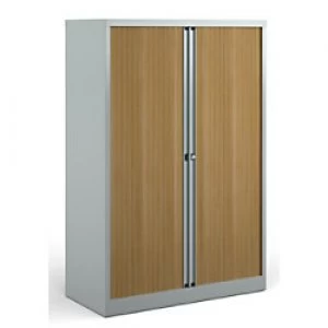 Bisley Tambour Cupboard Lockable Steel & Aluminium DST65SB 1000 x 470 x 1570 - 1585mm Silver & Beech