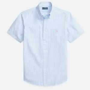 Image of Polo Ralph Lauren Mens Seersucker Short Sleeve Shirt - Light Blue/White - L