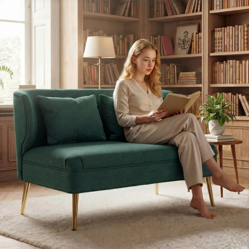 Image of HOMCOM 2 Seater Sofa, Small Sofa with Wing Back, Thick Seat, Dark Green Dark Green Unisex 2 Seater