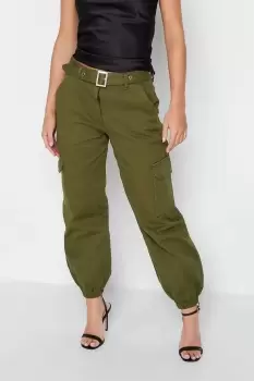 Image of Petite Belted Cargo Jeans