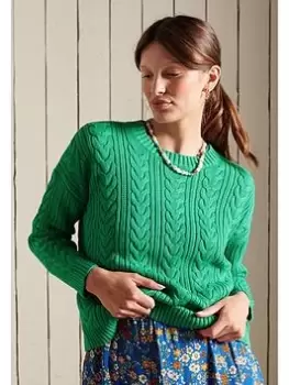 Image of Superdry Dropped Shoulder Cable Jumper - Green, Size 10, Women