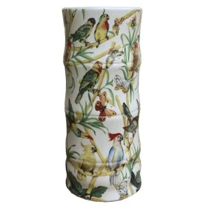 image of Ceramic Umbrella Stand, Bamboo And Tropical Bird Design