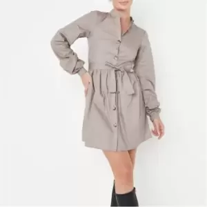 Missguided Button Thru Tie Waist Smock Dress - Neutral