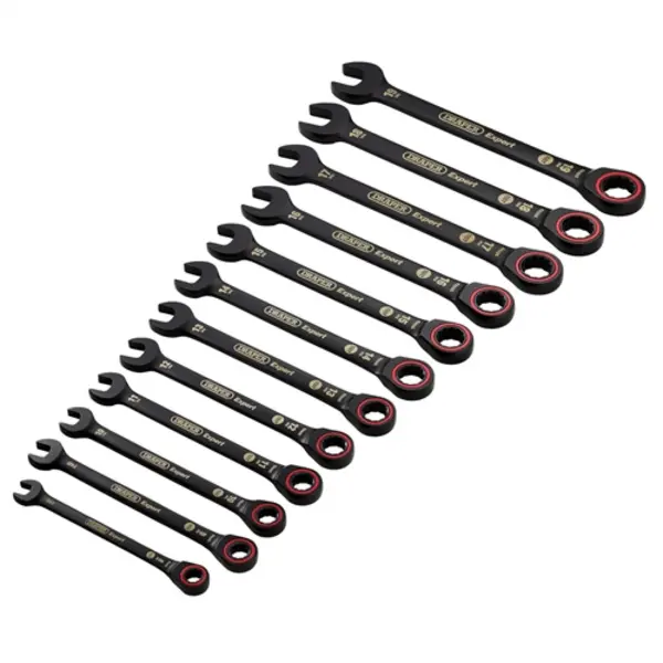 Image of Draper Expert HI-TORQ Metric Ratchet Combination Spanner Set, Black (12 Piece)