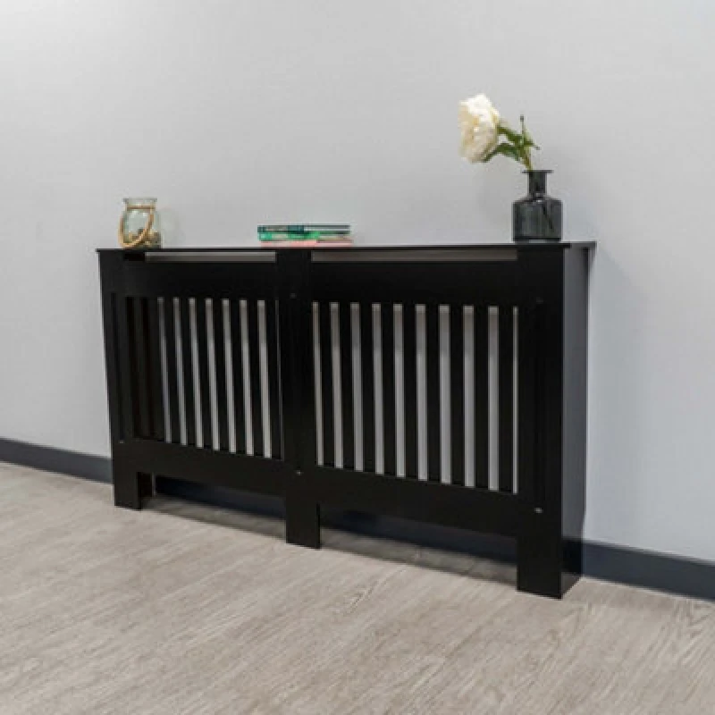 Image of Jack Stonehouse Black Vertical Slat Mdf Radiator Cover - Large - 152Cm (W) X 81.5Cm (H) X 19Cm (D)