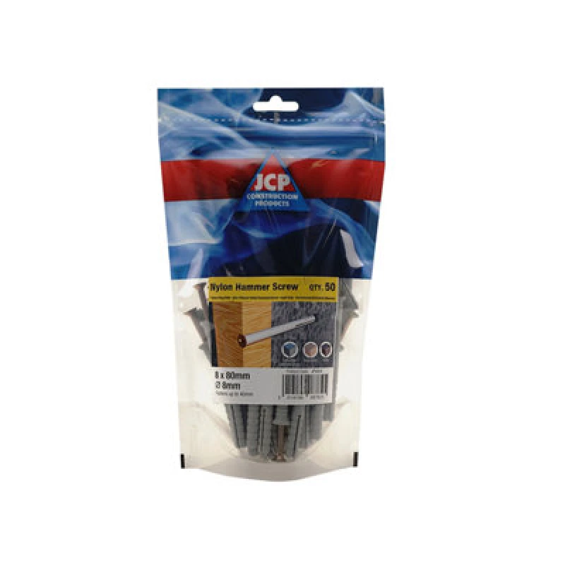 Image of Jcp Fixings Nylon Hammer Screws Zyp - 8 X 80mm - Fjponhs08080 - Pack Of 50 - Box Of 250