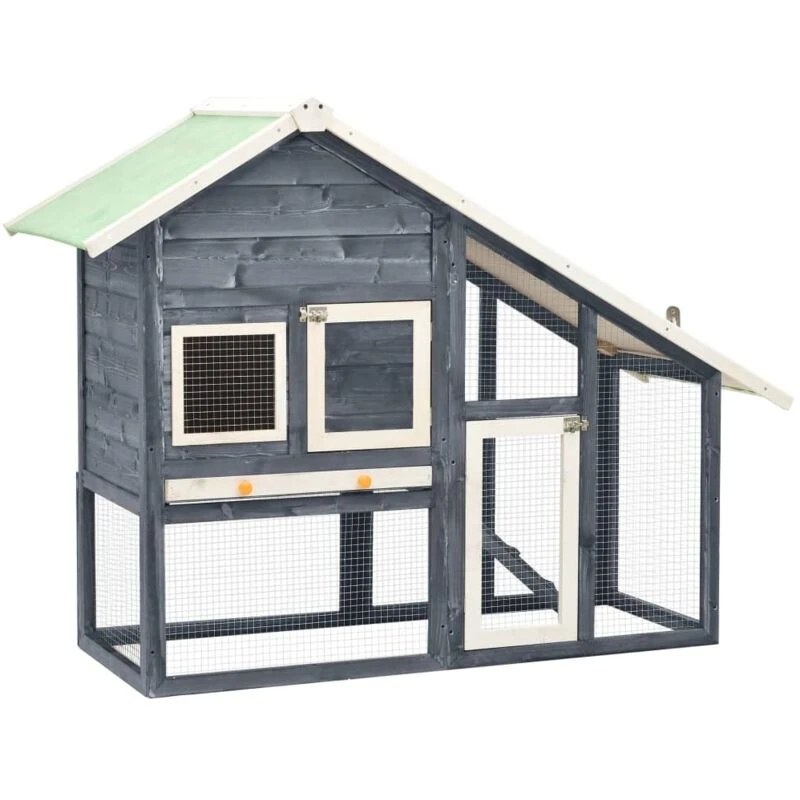 Image of VIDAXL Rabbit Hutch Grey and White 140x63x120cm Solid Firwood vidaXL 8719883737928