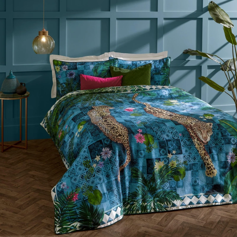 Image of Paoletti Paoletti Majorelle Exotic Duvet Cover Set in Blue Size: Super King Blue Super King Unisex 5025532817228