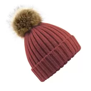 Image of Beechfield Unisex Fur Pop Pom Chunky Beanie (One Size) (Orange Rust)
