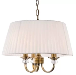 Langham 3 Light Multi Arm Ceiling Pendant Antique Brass, Pleated Cream Shades, E14