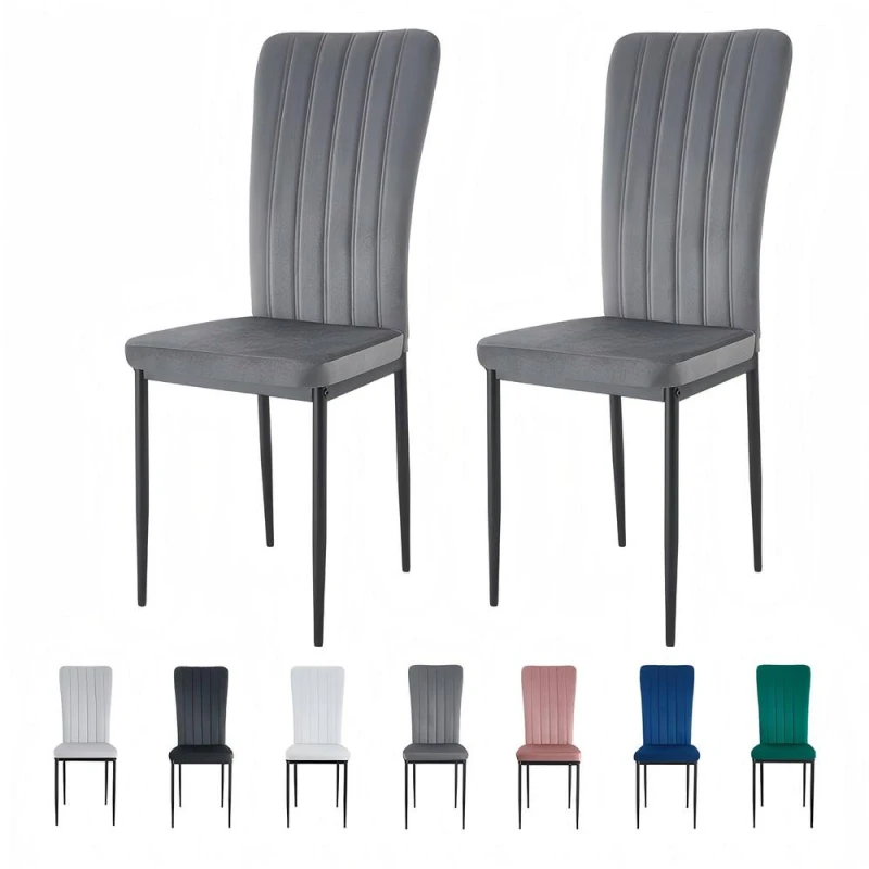 Image of MCC Elle Velvet Effect Set Of 2 Dining Chairs Dark Grey ELLEDARKGREY