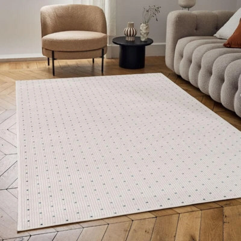 Image of The Rugs Carmel Cream/blue Dots Area Rug And Runner Non Shedding, Stain Resistant, Soft