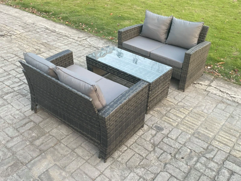 Image of Fimous 3 Pieces Garden Furniture Sets Poly Rattan Outdoor Patio Furniture PE Wicker Furniture Set with Loveseat & Table in Dark Grey Dark Grey Unisex