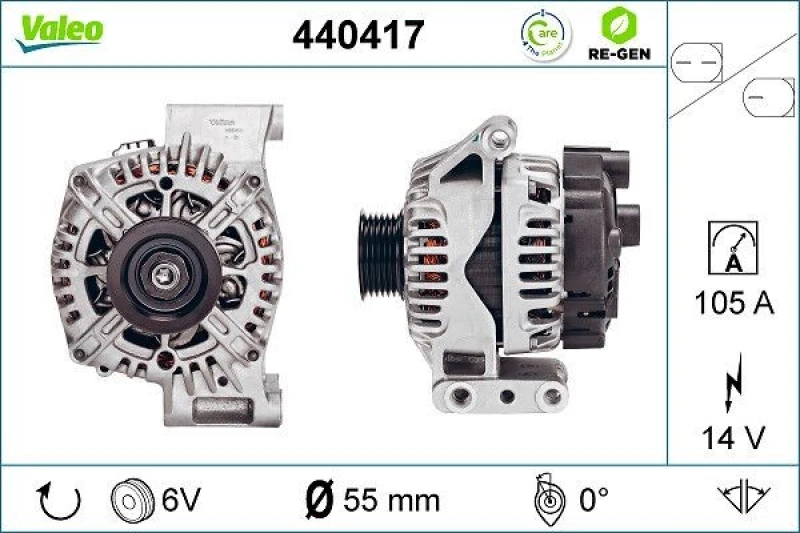 Image of VALEO 440417 Generator VALEO RE-GEN REMANUFACTURED Alternator Charging Current: 105A, Voltage: 14V Alternator (4)