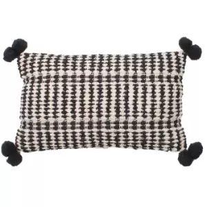 Image of Ayaan Pom-Pom Cushion Black / 30 x 50cm / Polyester Filled