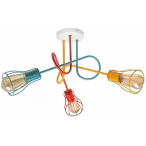 Helam Oxford Multi Arm Semi Flush Ceiling Light White, Orange, Red, Turquoise 64cm