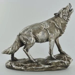 image of Antique Silver Howling Wolf Ornament