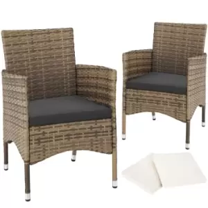 image of Tectake 2 Garden Chairs Rattan And 4 Seat Covers - Cream