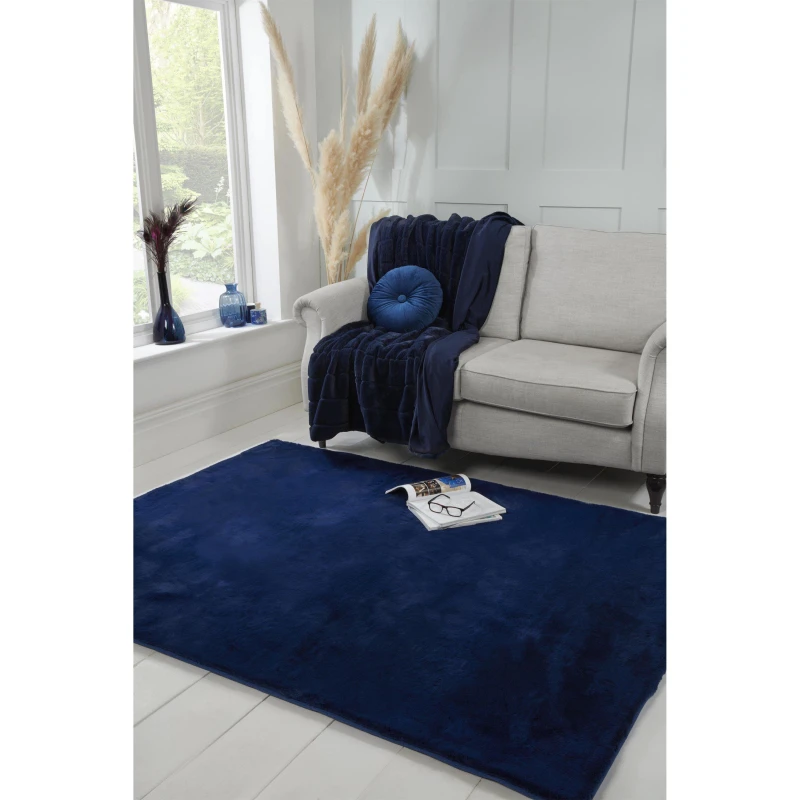 Image of The Linen Consultancy The Linen Consultancy TLC 5 Star Hotel Concept Luxury Faux Fur Navy Rug Size: 80cm x 150cm Navy 80cm x 150cm Unisex 5055597881