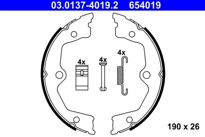 Image of ATE 03.0137-4019.2 Handbrake Shoes with accessories Brake Shoe Set,parking brake (1419)