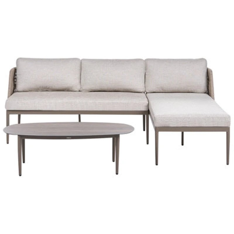 Image of Beliani Garden Corner Sofa With Table 3 Seater Leffe Left Hand Metal Beige